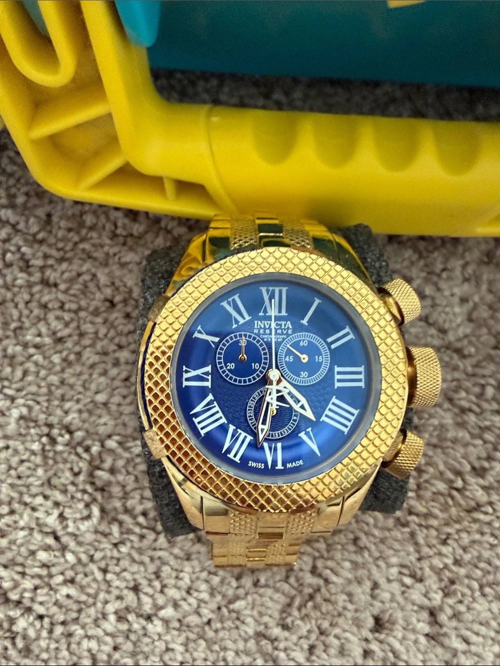 Invicta Gold-Tone Watch with Blue Dial